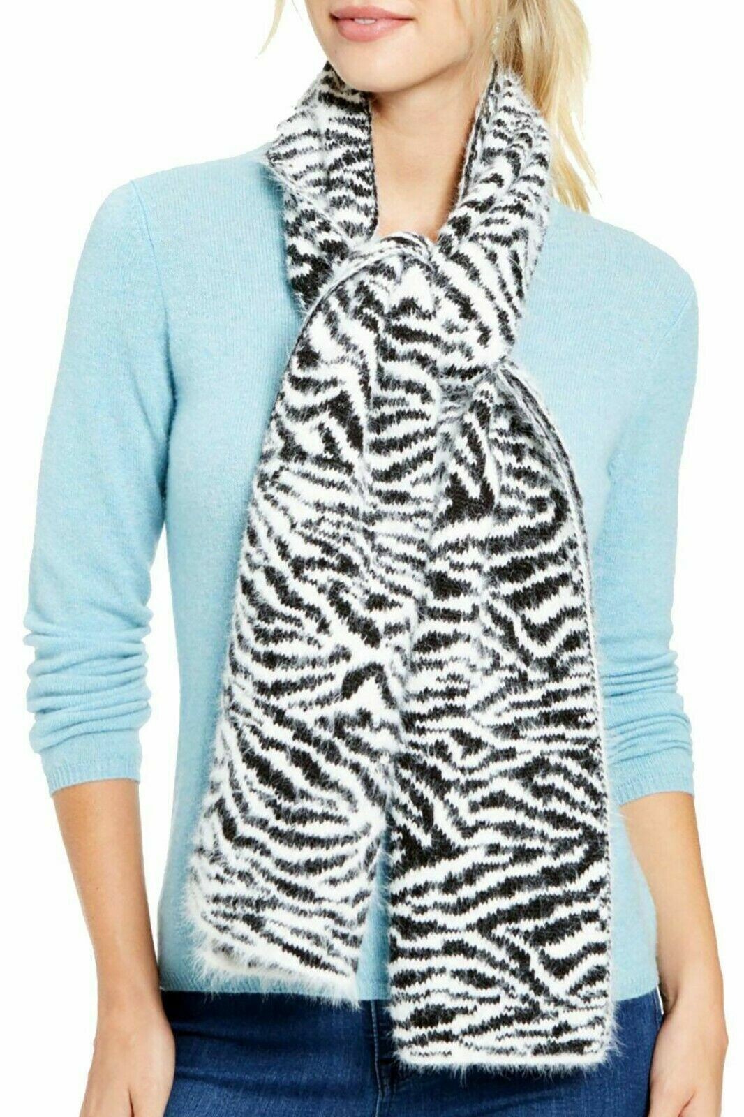 DKNY Women's Scarves Animal Zebra Print Fuzzy Woven Winter Scarf Wrap