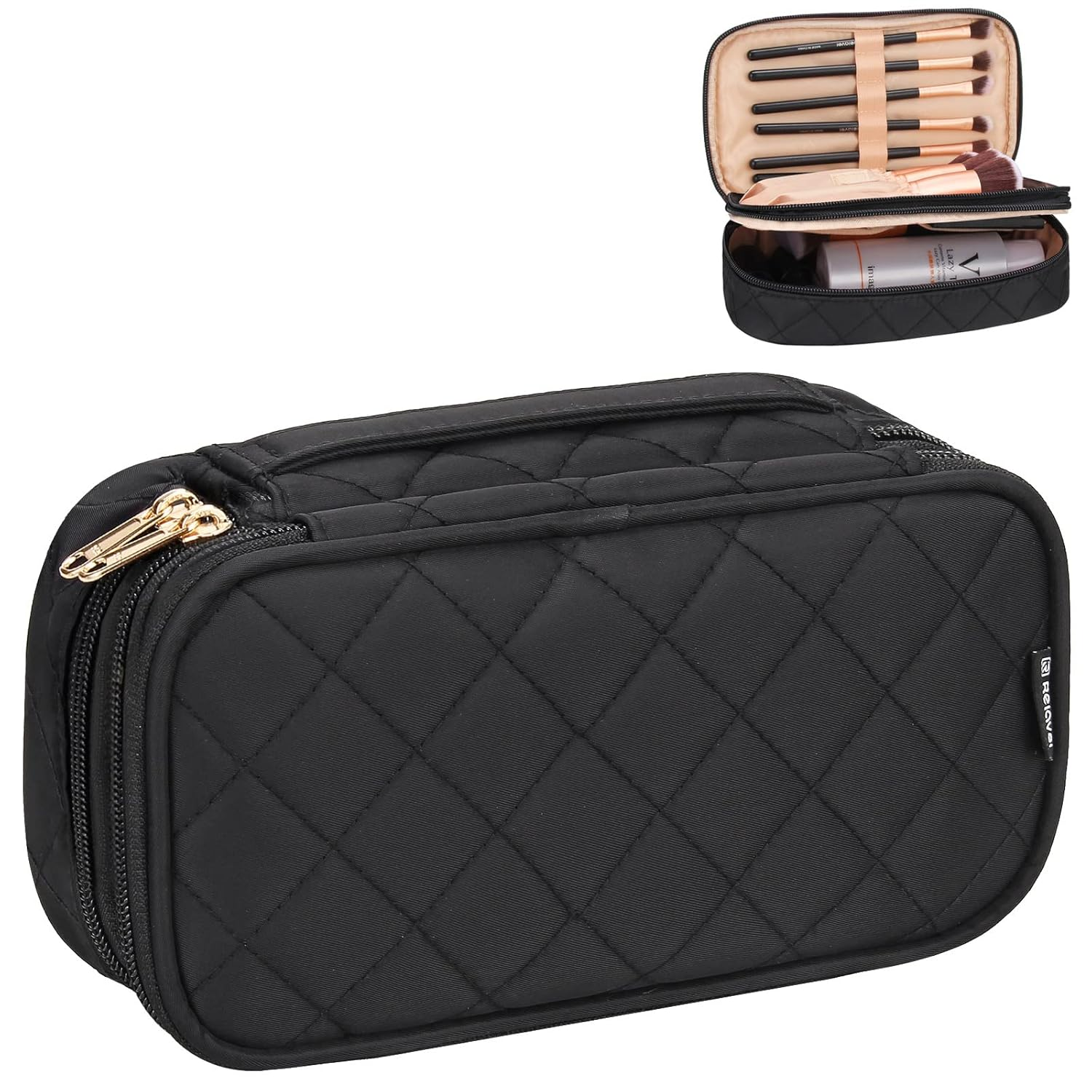 Waterproof 2-Layer Travel Makeup Bag for Women - Small Cosmetic Organizer-image