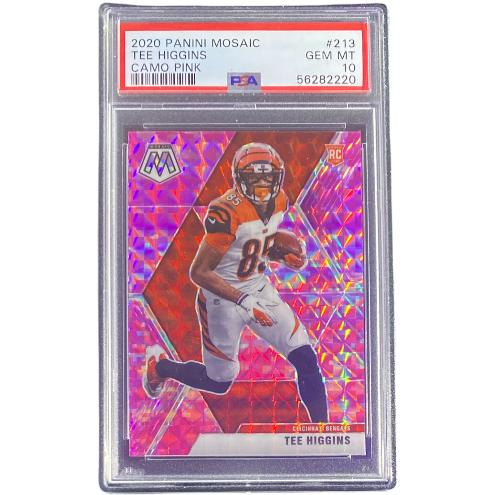 2020 Mosaic Football Camo Pink Tee Higgins RC #213 PSA 10 Bengals
