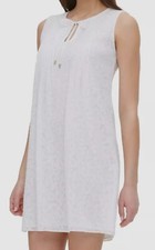 $129 Tommy Hilfiger Women White Textured Pleated Lined Floral Shift Dress Size 6