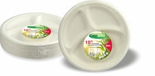 3 Compartment Paper Plates 10" Bagasse  (26cm) 50 - 500pcs White Section Plate