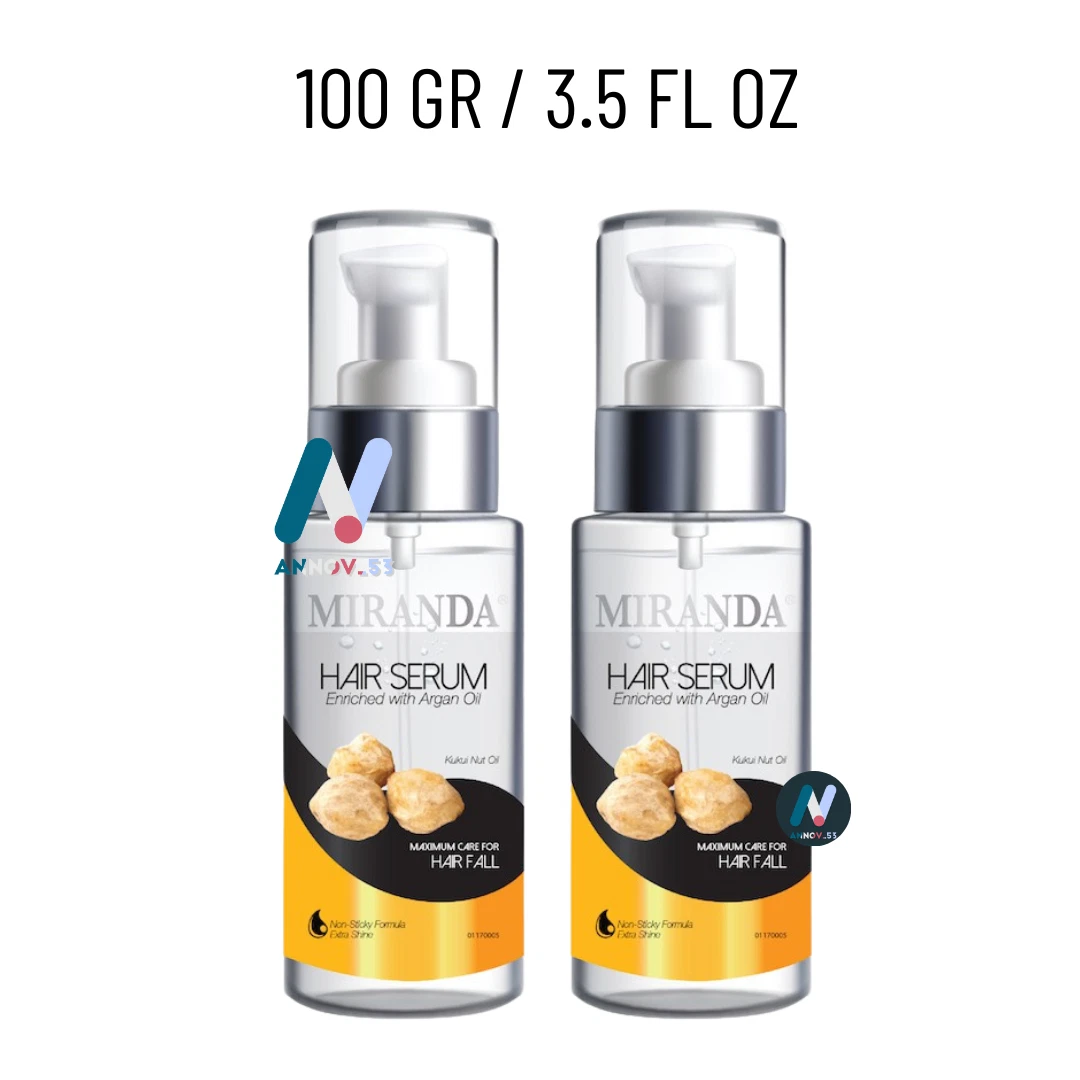 MIRANDA Hair Serum Argan Oil Kukui Nut Oil Strengthens Nourish Hair Roots 2PCS