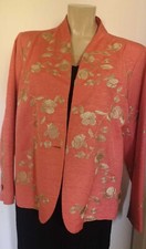 Silkland Ladies Silk Jacket Embroidered 46" Chest Apricot With Gold Embroidery 