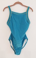 VINTAGE COLE OF CALIFORNIA BLUE W/ YELLOW TRIM RIBBED ONE PIECE BATHING SUIT-12