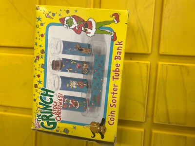 VINTAGE - Dr Seuss - COIN SORTER TUBE BANK - RARE How The Grinch Stole Christmas