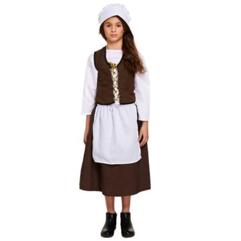 Victorien Pauvre Servante Monde Livre Jour Costume Déguisement Pour Âge 7-9 Ans - Photo 1/4