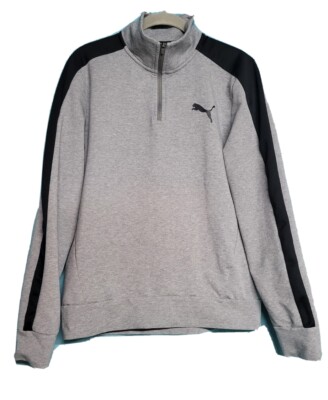 PUMA Medium 1/4 Zip Pullover Sweatshirt Gray and Black Men's Soft EUC