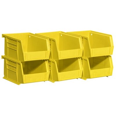 6 Pack Yellow Stackable Storage Bins Durable Multi Purpose Organizer 10lbs Ca...