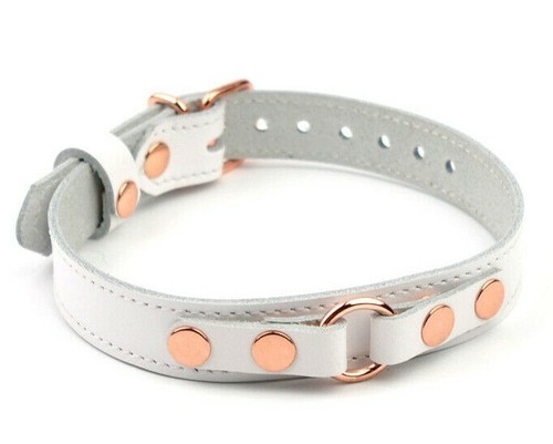 AURUM Deluxe Double Stitched Leather Ring White & Rose Gold collar Col40WhRg - Picture 1 of 4