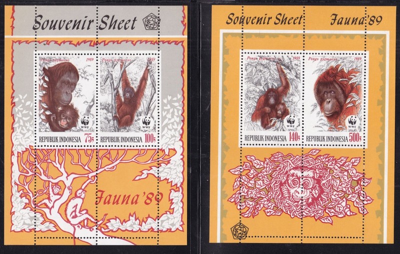 INDONESIA^RARER #1381a,1383a   MNH  SOUV/SHEETS( OURANGOUTANS )WWF@ rum129indo