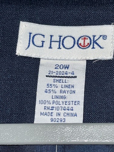 J G Hook Coat Jacket Blazer Size 20W Blue NWT Double Breasted Lined Long Linen - Picture 2 of 12