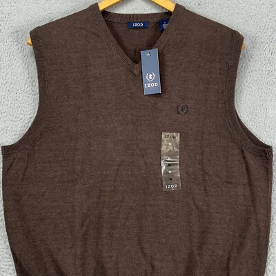 Izod Adult Mens V-Neck Sweater Vest Medium Dark Brown