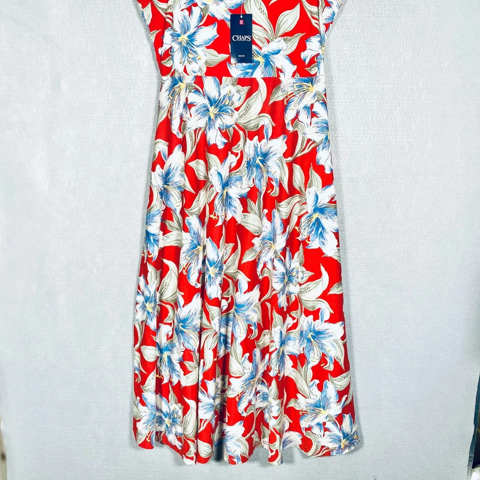 Vestido Chaps Mujer L Rojo Algodón Floral Calado Maxi Hawaiano Nuevo con Etiquetas Foto 2 de 4