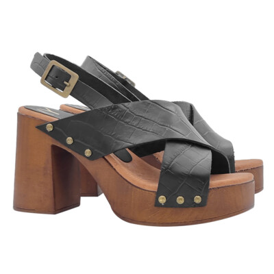 Schwarze Damen Sandalen mit gekreuzten Lederbändern und Riemchen - MY151 COCCO BLACK