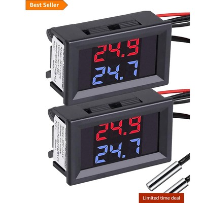 PEMENOL 2Stück Display-Digital-Thermometer, DC4-28V Rot + Blau Dual mit NTC W...