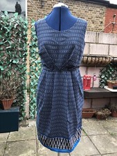 MONSOON BLUE CHIFFON GEOMETRIC PRINT SUMMER HOLIDAY TEA DRESS SIZE 12 ♡♡♡
