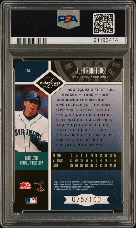 2004 Leaf Limited Alex Rodriguez Bronze Spotlight #/100 PSA 7 NM POP 1 - Image 2 of 2