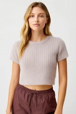 Kendall & Kylie Fuzzy Cropped Sweater | Dream Girl Lilac Knit Top M