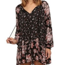 Free People Mini Dress Womens Size M Lucky Loosey Smocked Floral Boho Peasant