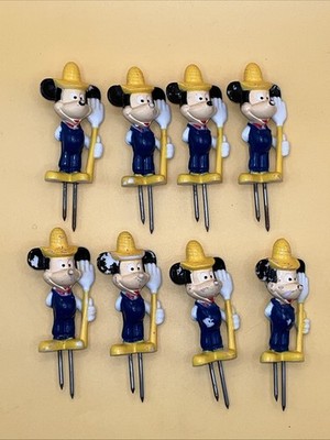 Vintage Mickey Mouse Farmer Corn on the Cob Holders (8) Disney 1988