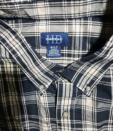 Harbor Bay mens 4XLT Tall black tan plaid long sleeve button down shirt - Picture 2 of 11