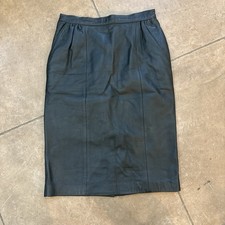 Vintage Leather Skirt Black Midi 90s Pencil Susan Ashley Size 10 Lined Slit