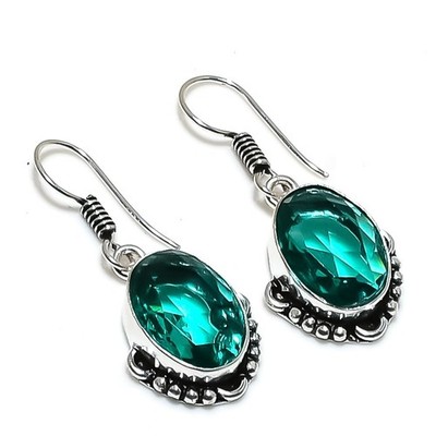 Mint Tourmaline Gemstone Handmade 925 Sterling Silver Jewelry Earring Size 1.2''