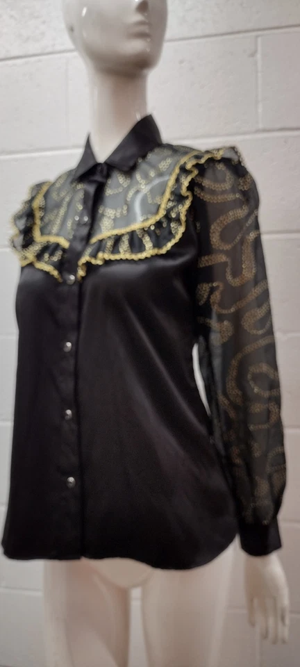 Ropa de rancho Western satinada dorada negra dorada transparente KARMAN DAMAS VINTAGE ROCKABILLY Foto 4 de 4