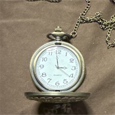 Bronze Full Hunter Quartz Pocket Watch with Chain, White Dial, Arabic Numerals