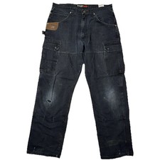 Wrangler Riggs Workwear Ranger Relaxed Fit Black Ripstop Cargo Men 34x32 Crazy 