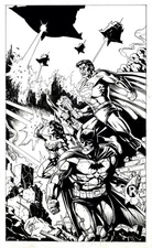 JLA BATMAN SUPERMAN WONDER WOMAN ORIGINAL ART PAGE CHRIS MARRINAN