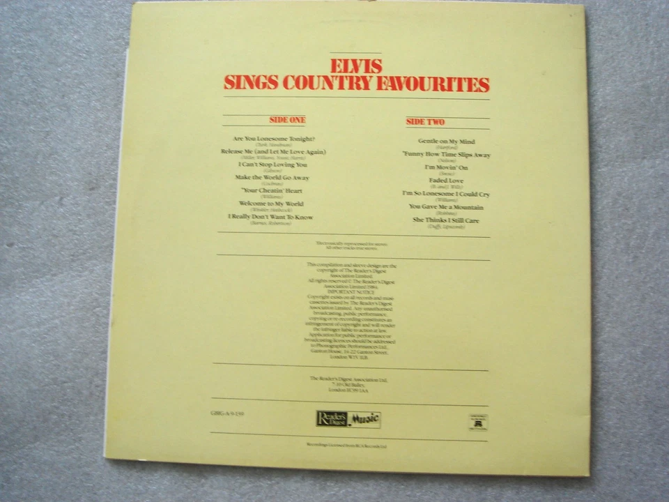 K7-ELVIS PRESLEY-ELVIS SINGS COUNTRY FAVOURITES-UK LP–NM-1984-Gentle on My Mind- - Image 2 of 2