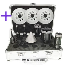 11pc Diamond Core Bit Kit Drilling Hole Saw Cutting Disc Finger Bit Tile Marble