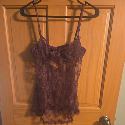 Victoria's Secret Very Sexy Women's Babydoll Sheer Lace 34B Underwire Burgundy 