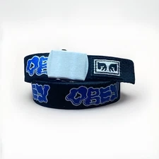 Obey Wavy Web Belt Black Y2K Streetwear Military Cut To Fit 42 Vintage Mens