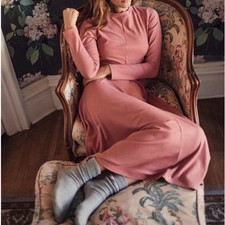 Christy Dawn Bowie Ribbed Maxi Dress Mauve Pink XS Casual Sustainable Elegant