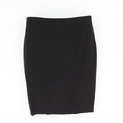 Express Lined Skirt Below-the-Knee Womens 8 Black Poly Button Accents Zip Close