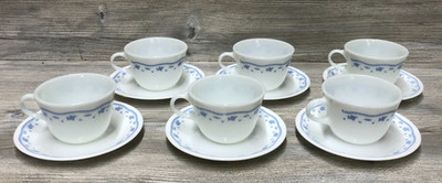 Set of 6 Vintage Corelle by Corning Morning Blue Tea/Coffee Cups & Saucers