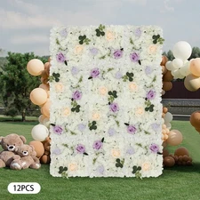 3D Flower Wall Panel-12pcs Artificial Flower Wall Background Rose Wedding Wall