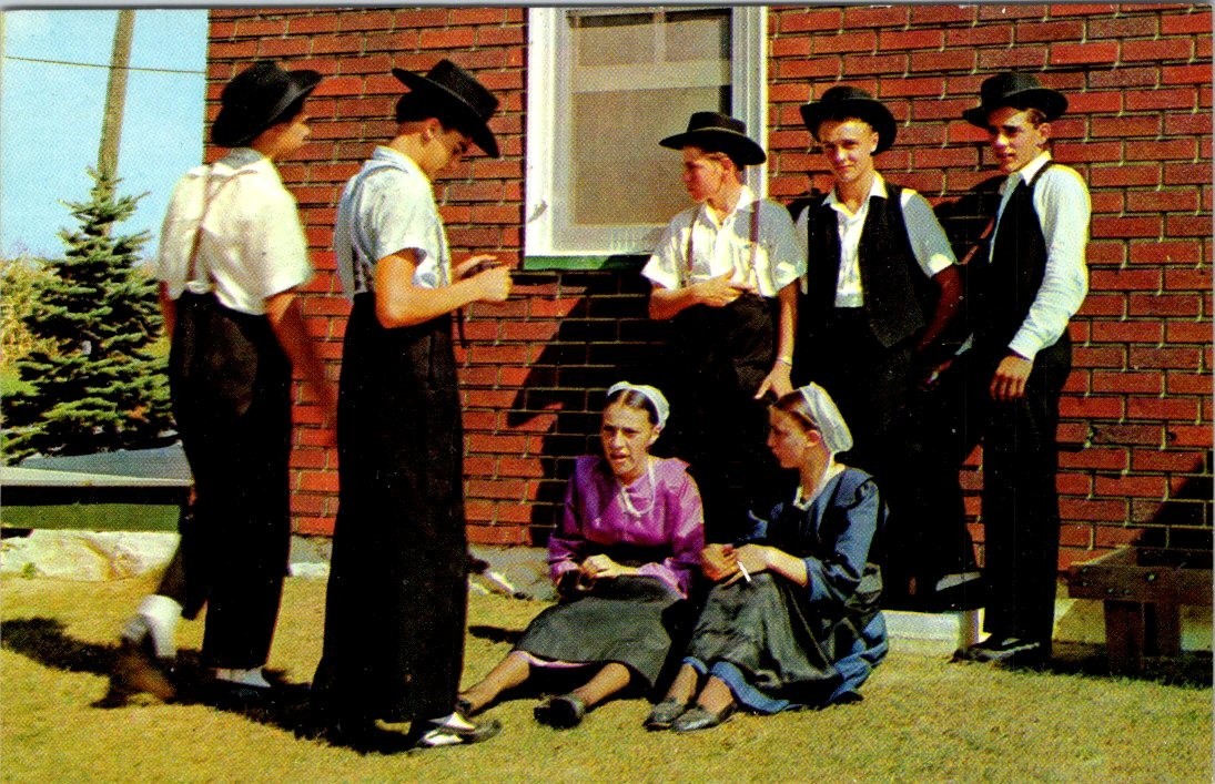 Amish Country Boys and Girl Converse Postcard