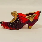 Fenton Ruby Red Gold Cats Head Glass Shoe Slipper SIGNED Randy Fenton/E Summers