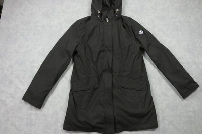Lands' End Coat Womens Medium Black Hooded Parka Zip Out Lining Nylon Insulated