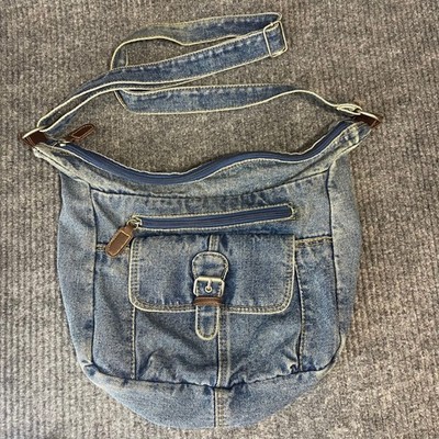 Vintage Y2K Slouchy Denim Jean Crossbody Bag Hobo Grunge Festival Travel 90s