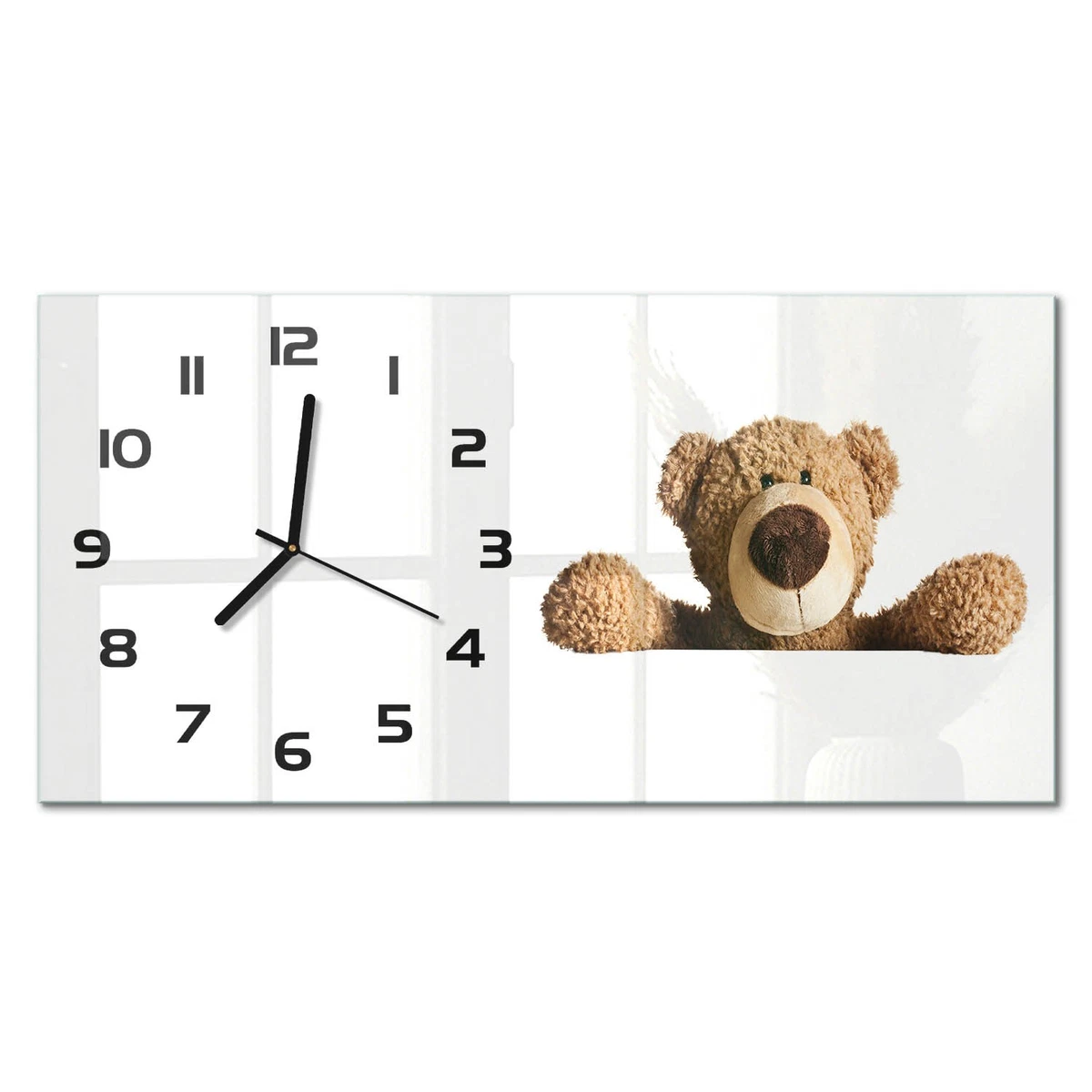 Reloj de Pared Rectangular Horizontal Cristal Templado de Diseño Osito 60x30 cm