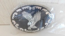 Western Silver Black Enamel Eagle Oval Belt Buckle Made in USA