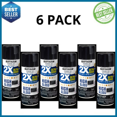 Rust-Oleum American Accents 2X Ultra Cover Gloss Black Spray Paint 12oz, 6 Pack