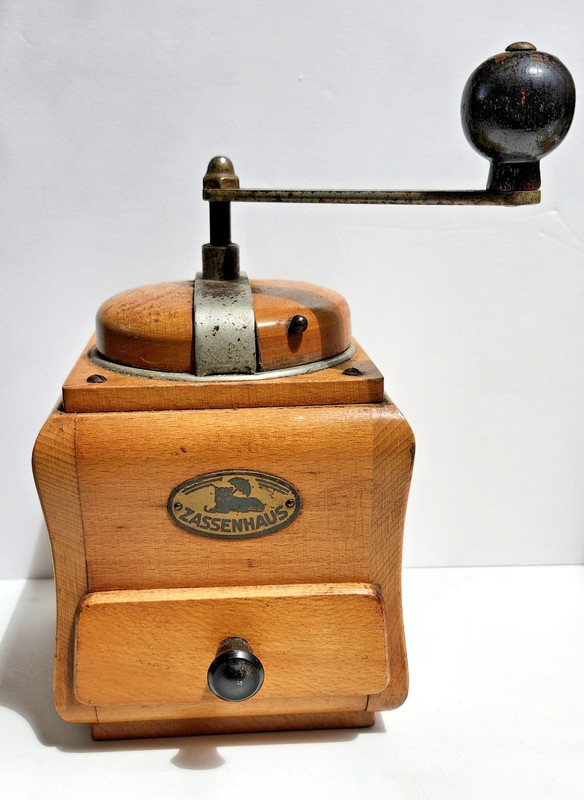Vtg. Zassenhaus 1550 Mocca Wooden Coffee Burr Grinder w/ Manual Crank Handle