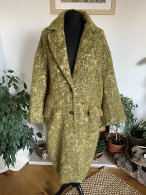 Zara Wolle Alpaka Mix Grün Jacquard Long Jacke Mantel Limited Edition - M-L
