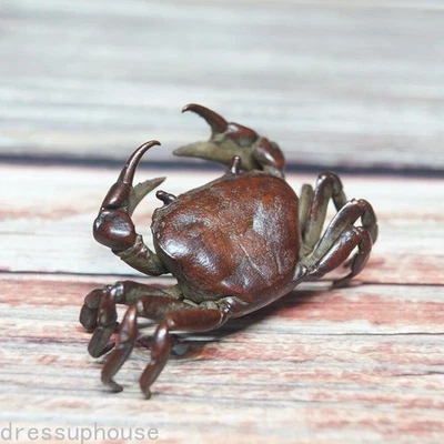 Old Solid Purple Brass Crab Fortune Figurine Tea Pet Ornaments Retro Handicrafts - Image 1 of 4