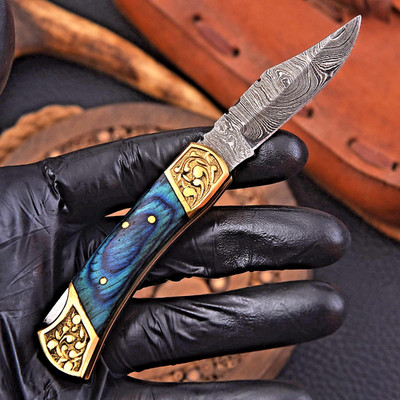 CUSTOM HAND MADE FORGED DAMASCUS STEEL FOLDING BLADE POCKET KNIFE 1250